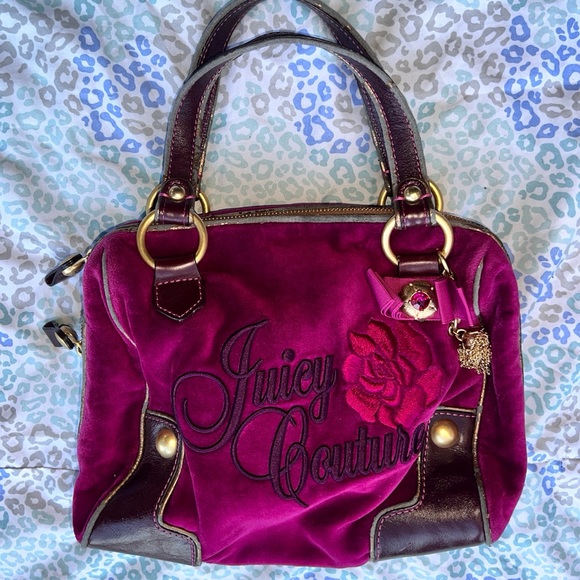 Vintage Purple Juicy Couture Purse Handbag Satchel Bag Y2K Velour Mcbling - Picture 11 of 11